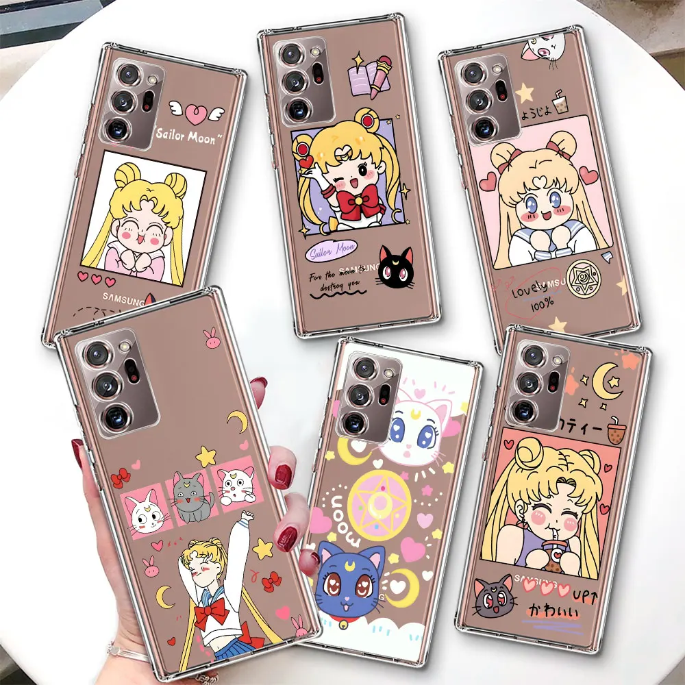 Transparent Case for Samsung Galaxy Note 10 Plus 20 Ultra TPU Shockproof Phone Cover M33 M02 M11 M12 M22 Tsukino Usagi Cute Cat