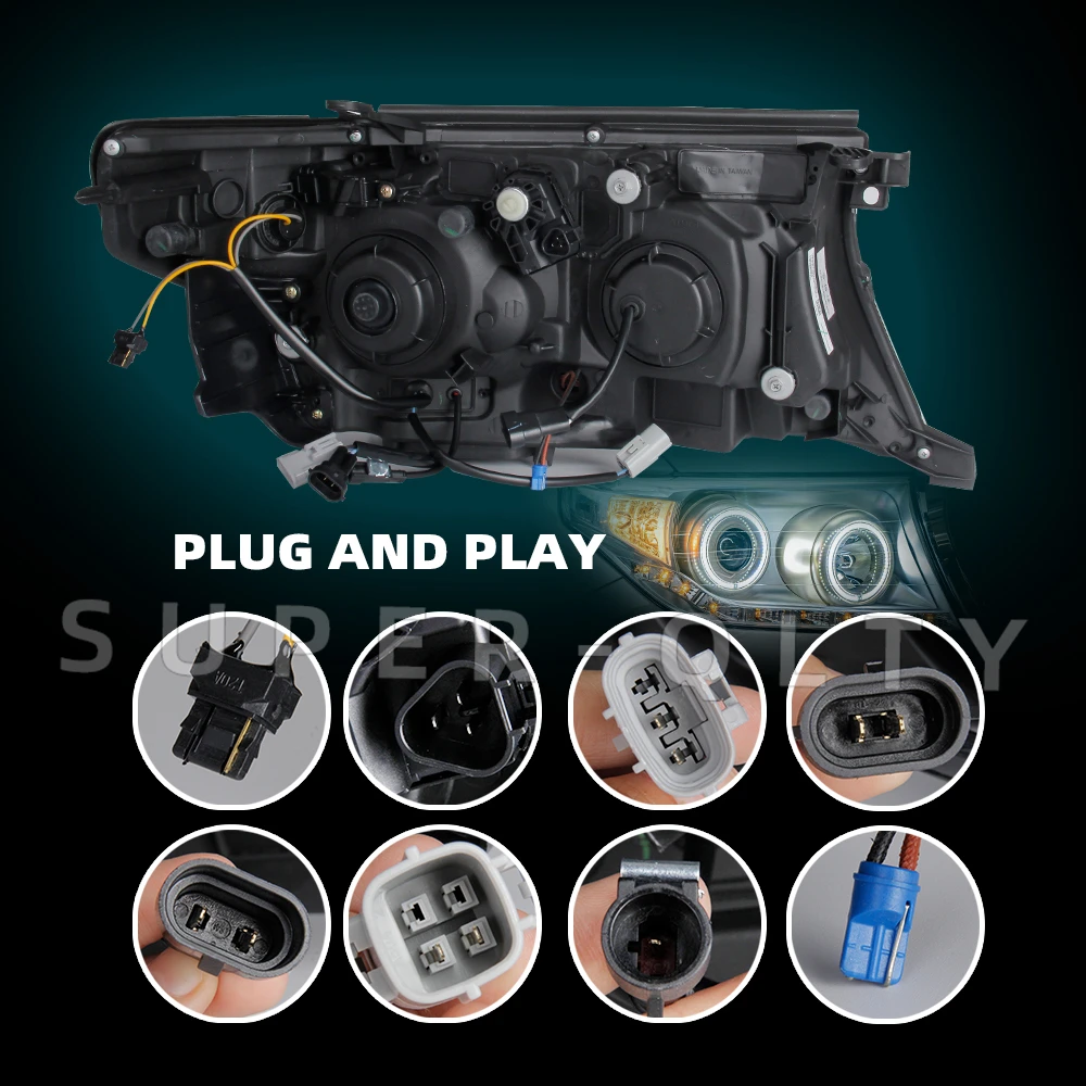 عين النسر المصابيح الأمامية لتويوتا لاند كروزر 2008-2015 LED مجموعة مصابيح أمامية ترقية أضواء السيارة DRL ديناميكية بدوره إشارة 2 قطعة #3