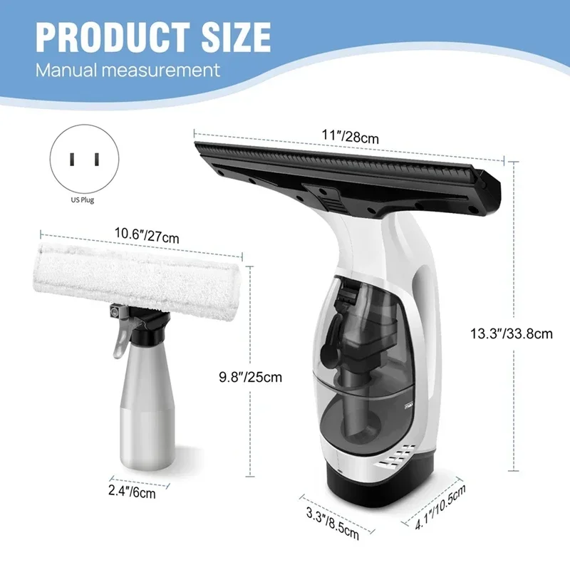 Rechargeable Cordless Window Vacuum Cleaner with Squeegee 150ml Water Tank for Glass Mirror Shower Tile Cleaning Home Car Use
