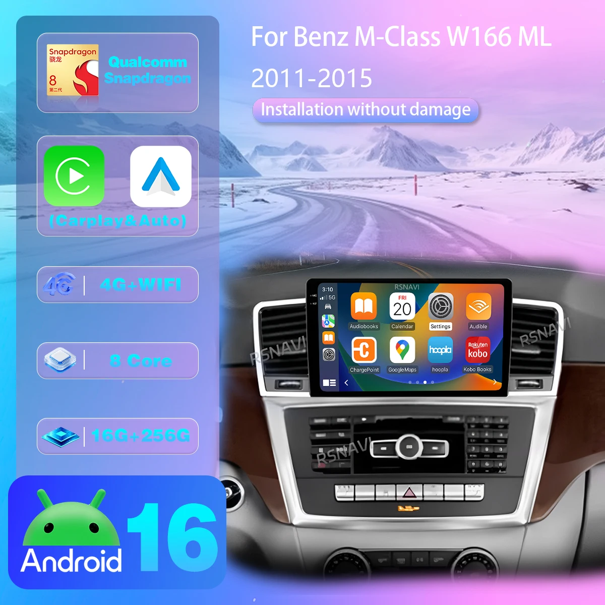 Android 16 Carplay Auto Car Radio For Benz M-Class M Class W166 ML 2011 - 2015 Multimedia Player BT app control 360 Camera