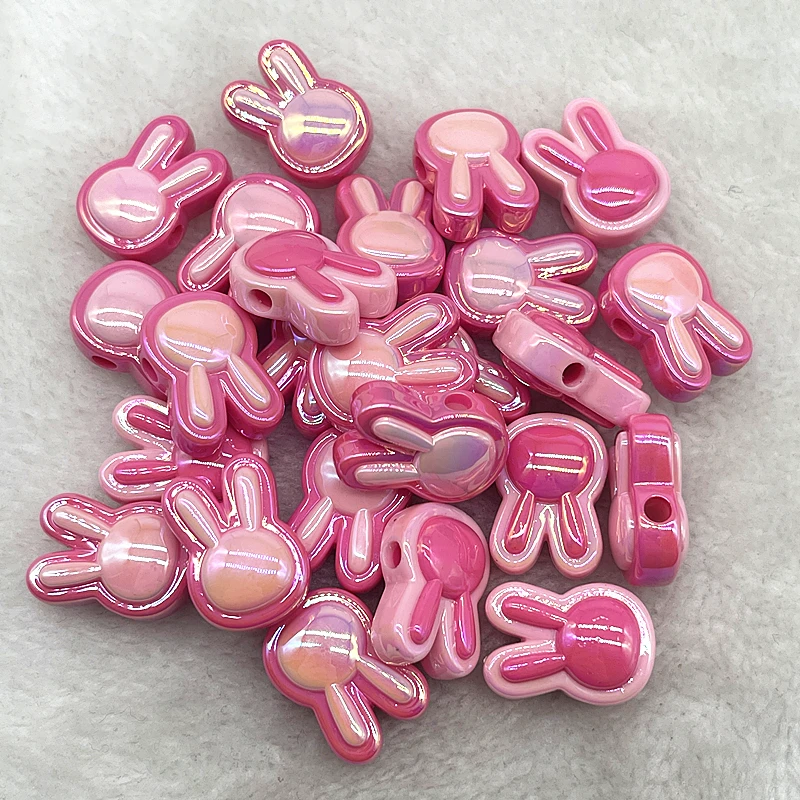 2PCS 17*22mm High Quality Plating UV Rabbit Acrylic Loose Spacer Beads for Jewelry Making DIY Bracelets Hair Accessories