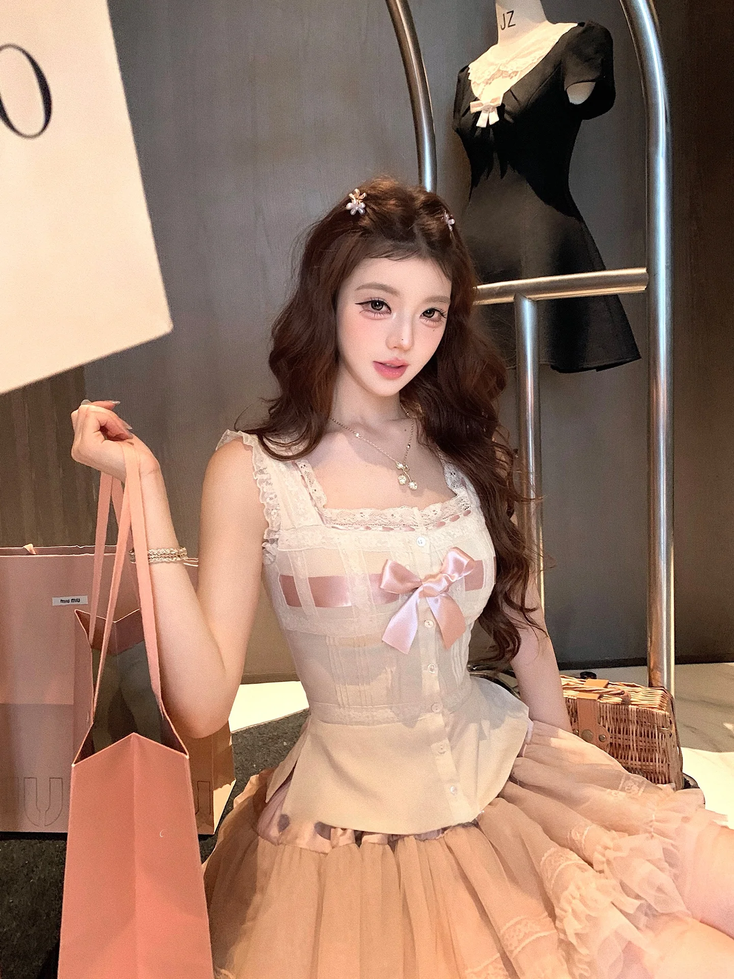 Retro  Knot Short Top Edward Series LazyDidi Vintage Handwritten Love T-shirt High Waist Corner Waist Ladies Fashion