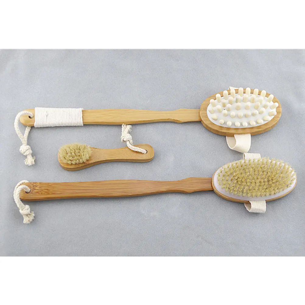 

3 pcs Bath Set Natural Bristle Wood Handle Skin Exfoliation Detox Body Scrub Blood Circulation Knit Skin Brush Body Brush