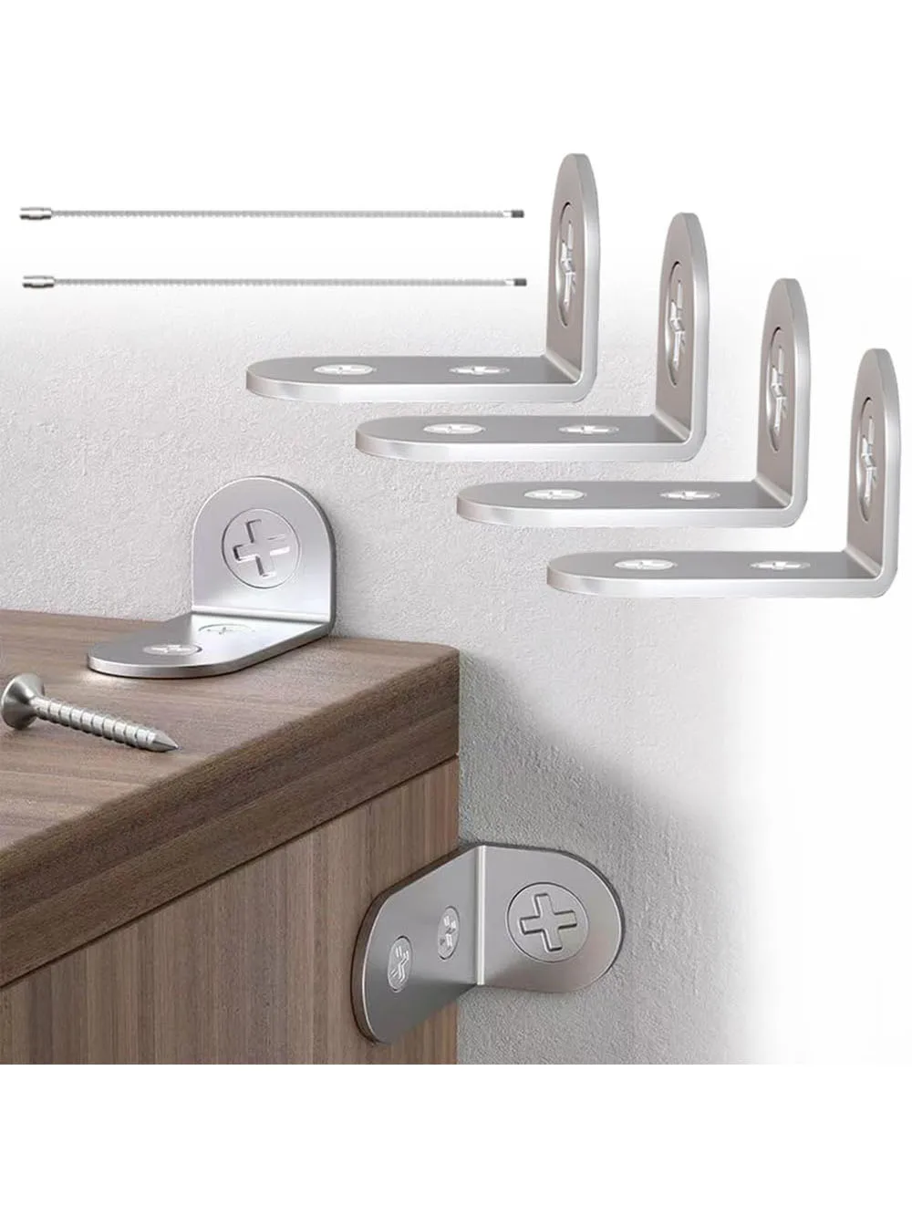

4pcs Furniture Anchors Earthquake Straps Anti-Tip Safety for Dresser Wall Childproof Babyproof Home Protection up to 500 Pounds
