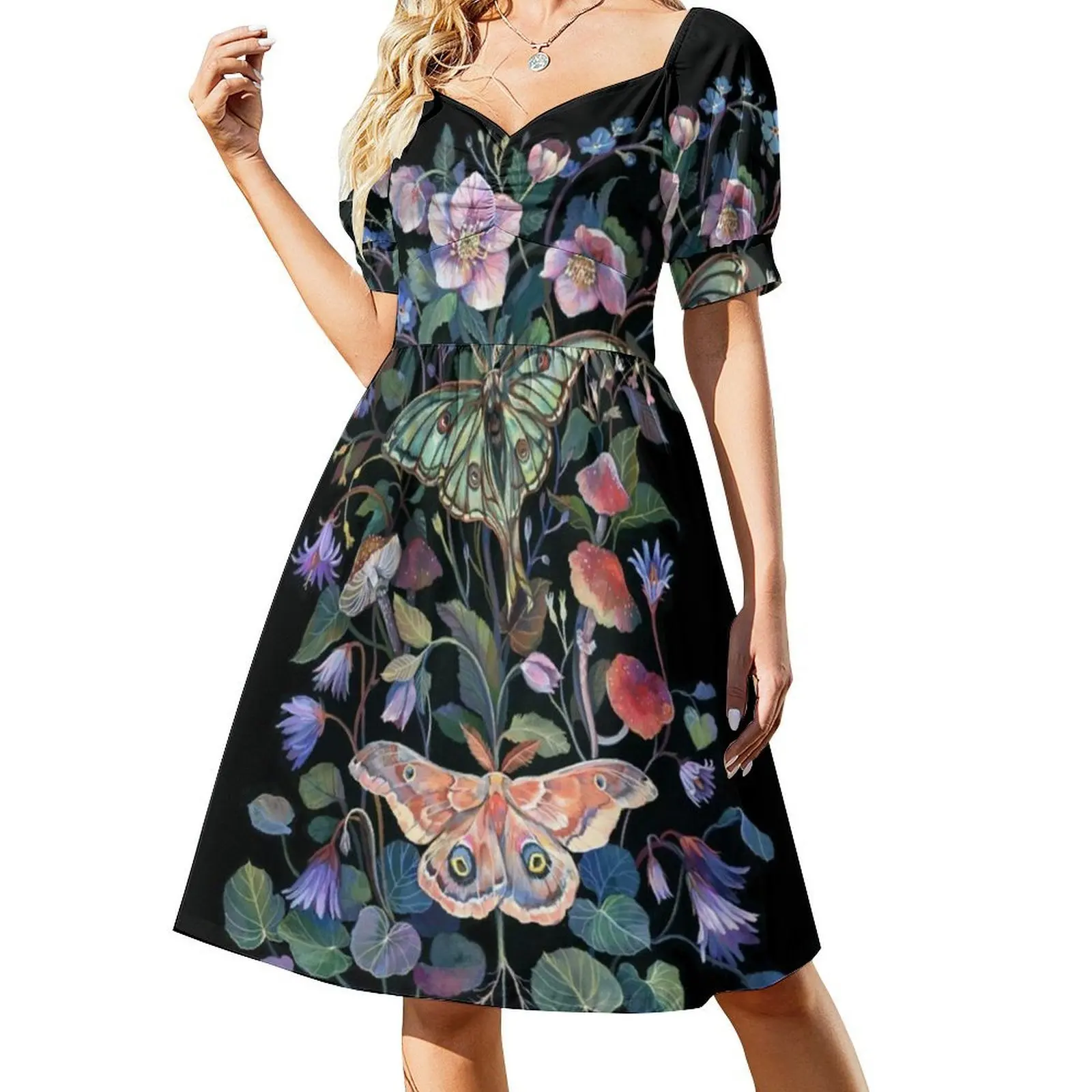 فستان حفلات نسائي من Moon Moth ملابس عصرية مطبوعة للنادي للسيدات على شكل فراشة ملابس نسائية طبيعية على شكل زهور الغواش #2