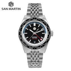 San Martin Original Limited Edition 39.5mm NH34 Automatic World Timer Watches For Men GMT 10Bar 6H Date 24 Time Zone SN0116-1/2