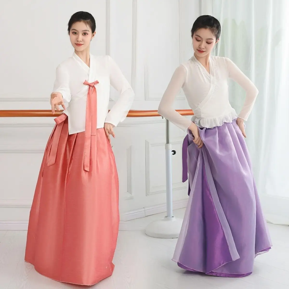 

2025 improved Korean style puffy dance hanbok dress costume ethnic dance training costume women loose Korean ethnic costume set