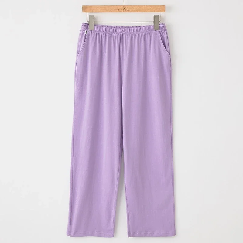 Damen-Hose mit elastischer Taille, gerade geschnitten, Übergröße, lässige, lockere Hose in 9/10-Länge