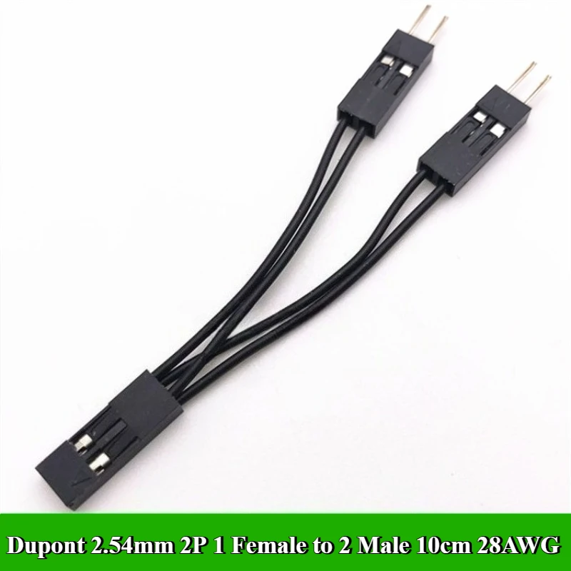 

Dupont Terminal Wire 2.54mm 1 Female to 2 Male Jumper Splitter 2 Pins Adapter Cable length 10cm 28AWG for Computer Startup wire