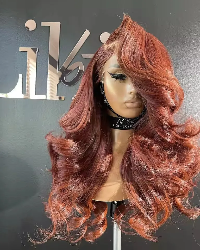 

Synthetic Reddish Brown Women's Wigs Lace Front Wig Red Body Wave Lace Frontal Wig Glueless Pre Plucked With Baby Hair Wig