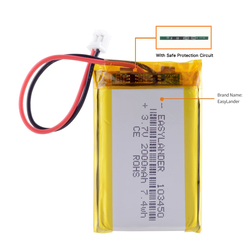 XHR-2P 2.54 Small pudding kid-learning story machine 3.7 v 103450 2000 mah general charging  lithium polymer battery  batteries