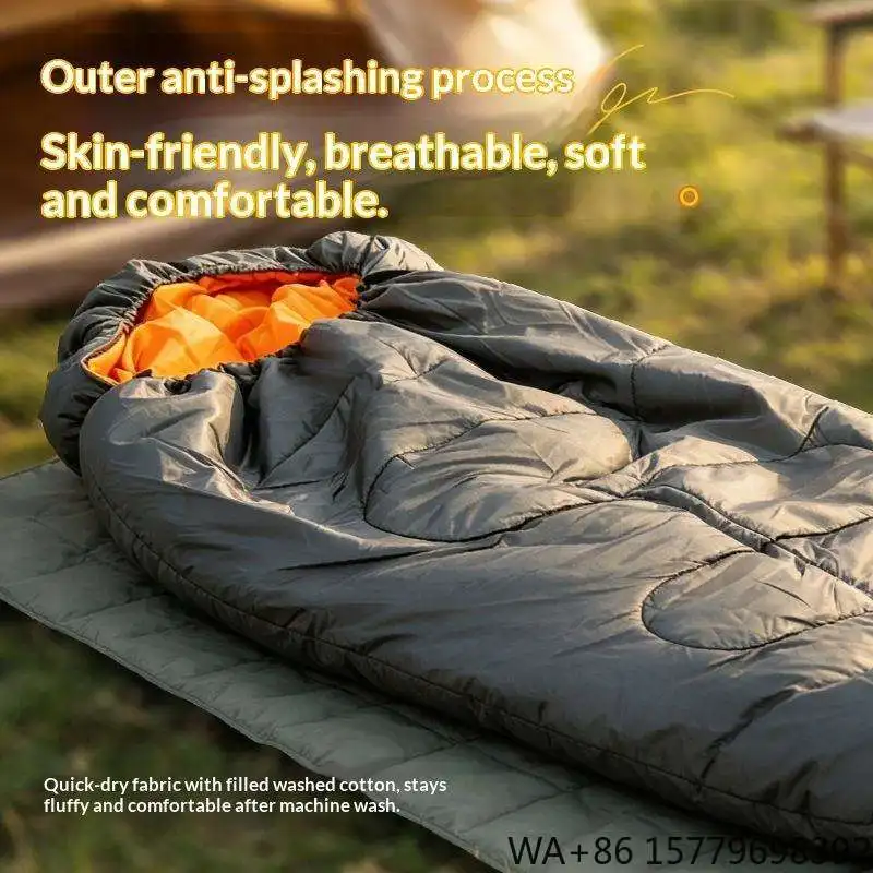 4 Season Thickened Warm Keeping Double Blanket Design Lightweight Portable Outdoor Mummy Sleeping Bag Glue-free Cotton Filled