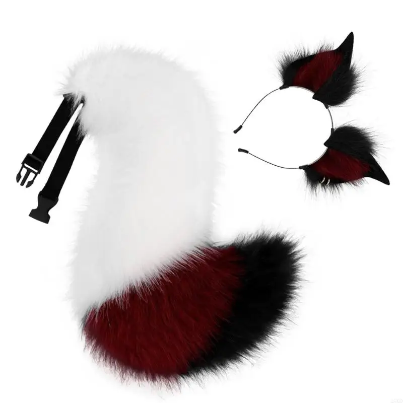 270D Synthetic Hair Cats Ears with Earrings and Tail for Creative Cosplay Maid Halloween Photo Shoots