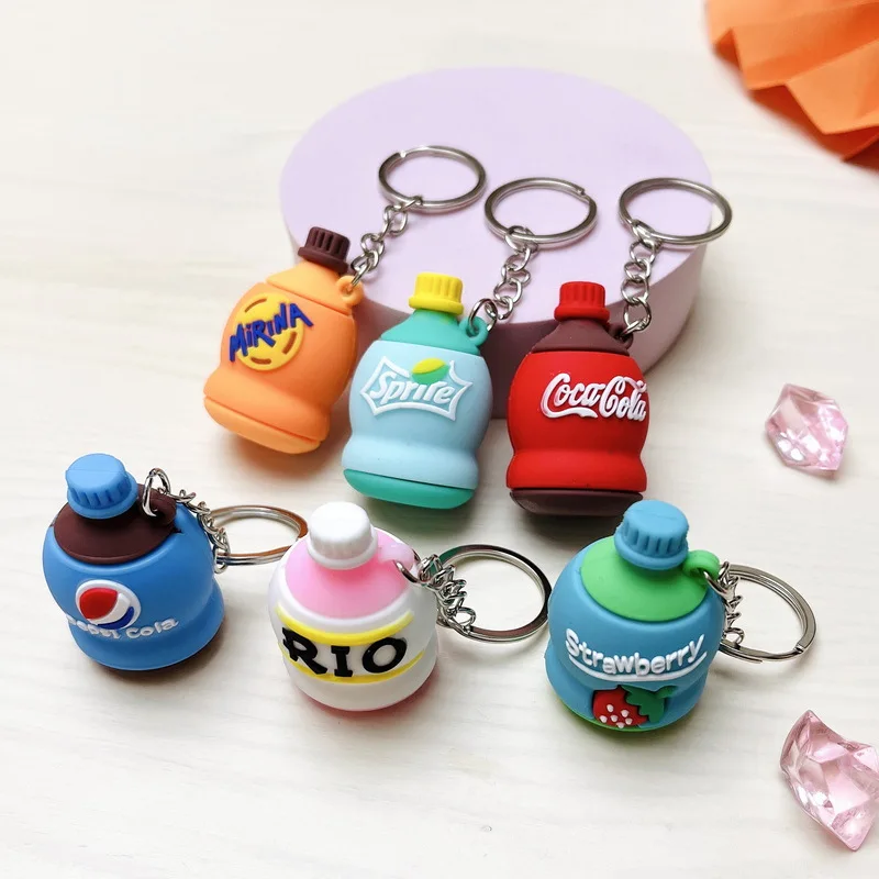 Cute Cola Bottle Keychain Men Women Beverage Bottle Keyring Couples Cool Backpack Decor Jewelry Car Key Accessories Pendant