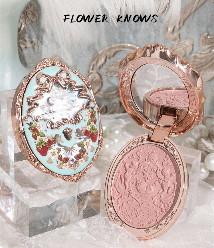 Flower Knows Morango Rococó Série Em Relevo Blush Natural Nude Delicado Gentil Matte Pigment Mulheres Rosto Maquiagem Cosméticos