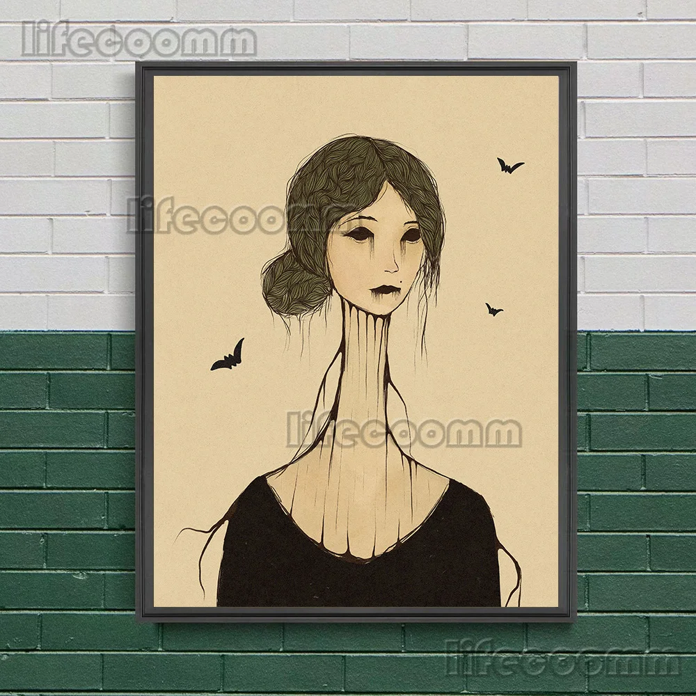 مخيف الموسم شبح فتاة Vintage الرسم على لوحات القماش الجدارية الساحرة سريالية الرعب القوطية التوضيح ملصق فني طباعة ديكور المنزل