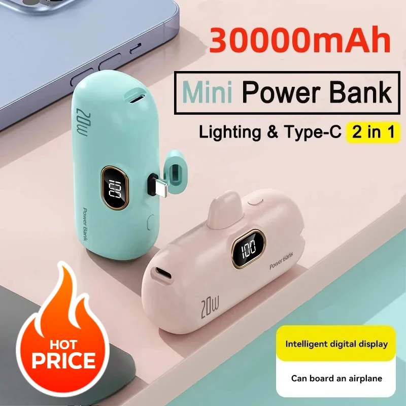 

Mini Power Bank Portable Charger Wireless Capsule Powerbank Fast Charging Emergency External Battery for IPhone Xiaomi Huawei