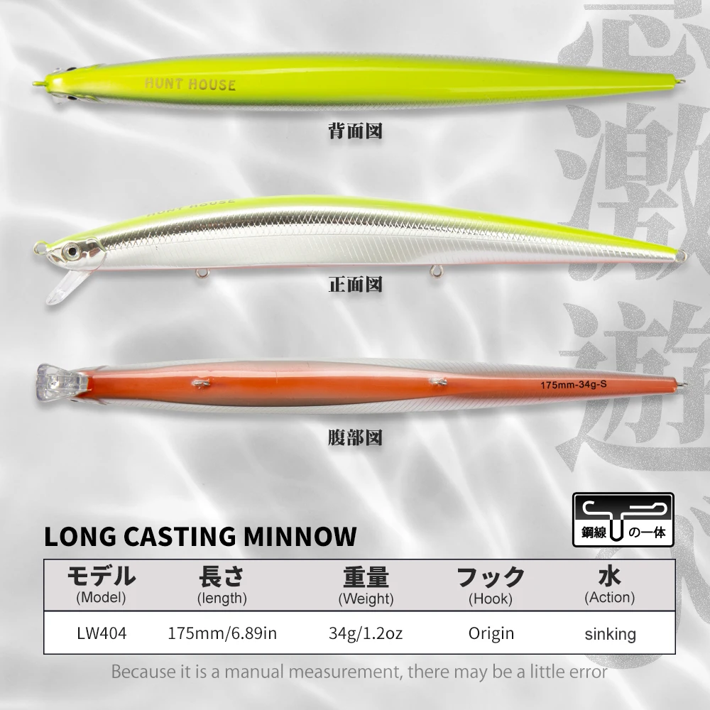 Hunthouse slim tide minnow lure 175mm fishing lures sinking minnow saltwater sea fishing hard bait for sea bass