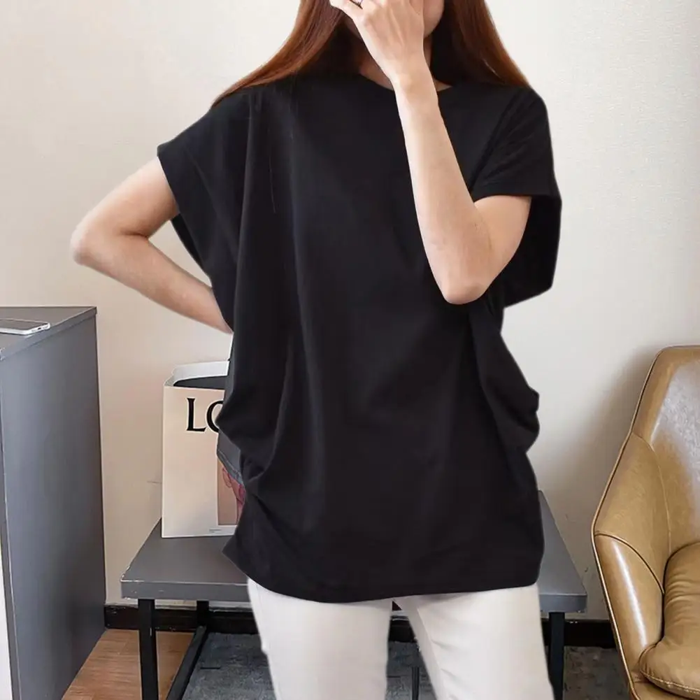 Round Neck Raglan Sleeve Top Casual Style Short-sleeve Shirt Stylish Women's Round Neck Raglan Tee Shirt with Irregular for A