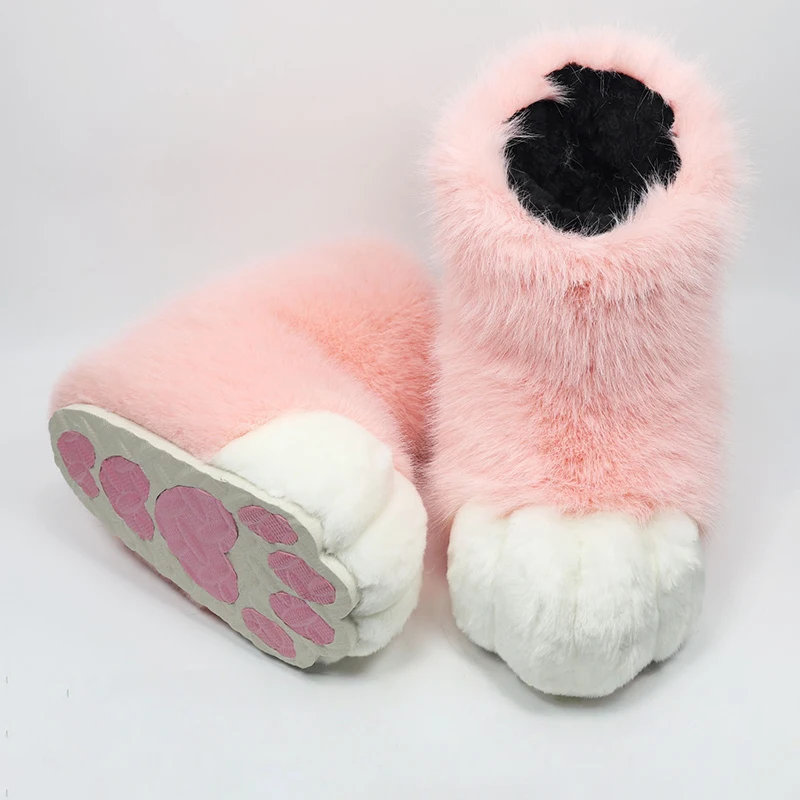 Harige Kat Poot Schoenen Pluizige Laarzen Meisjes Schoenen Beest Poot Schattig Pluche Kig Fursuit Dierenvoet Sokken Anime Party Cosplay Kostuum