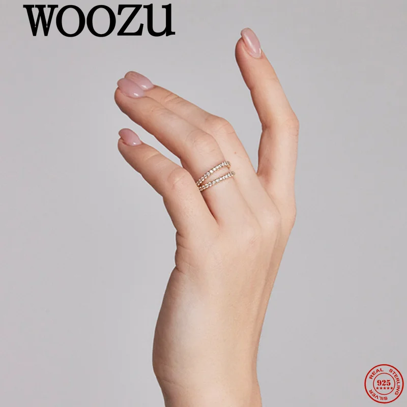 

WOOZU стерлингового серебра 925 пробы, элегантные двухслойные кольца с цирконом для женщин, вечерние, универсальные, модные, простые, повседневные ювелирные аксессуары