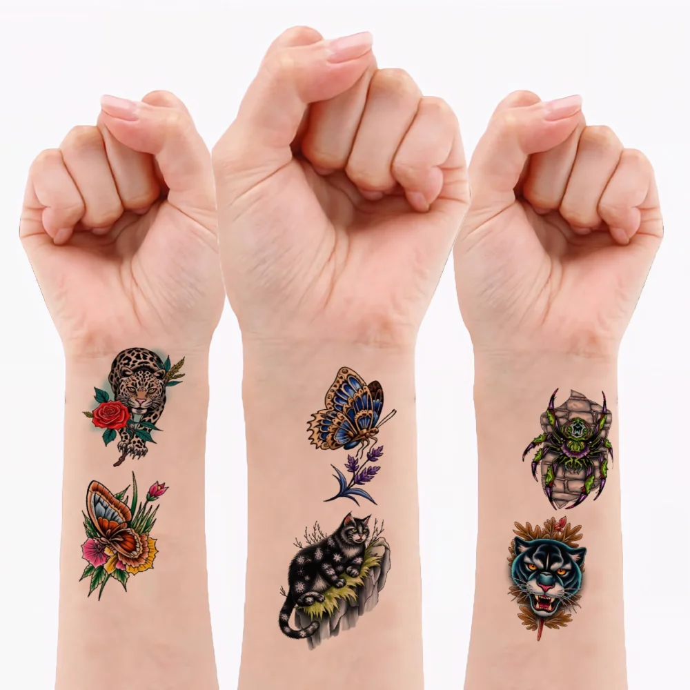 

28pcs Temporary Tattoo Hummingbird Waterproof Long-lasting Body Stickers Leopard Head Rose Temporary Tattoo Stickers Owl For