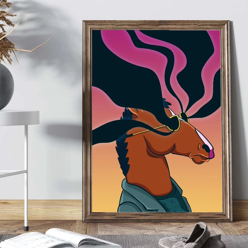 Funny BoJack  H-Horsemans   Poster Self-adhesive Art Poster Retro Kraft Paper Sticker Room Bar Cafe Vintage Decorative Painting