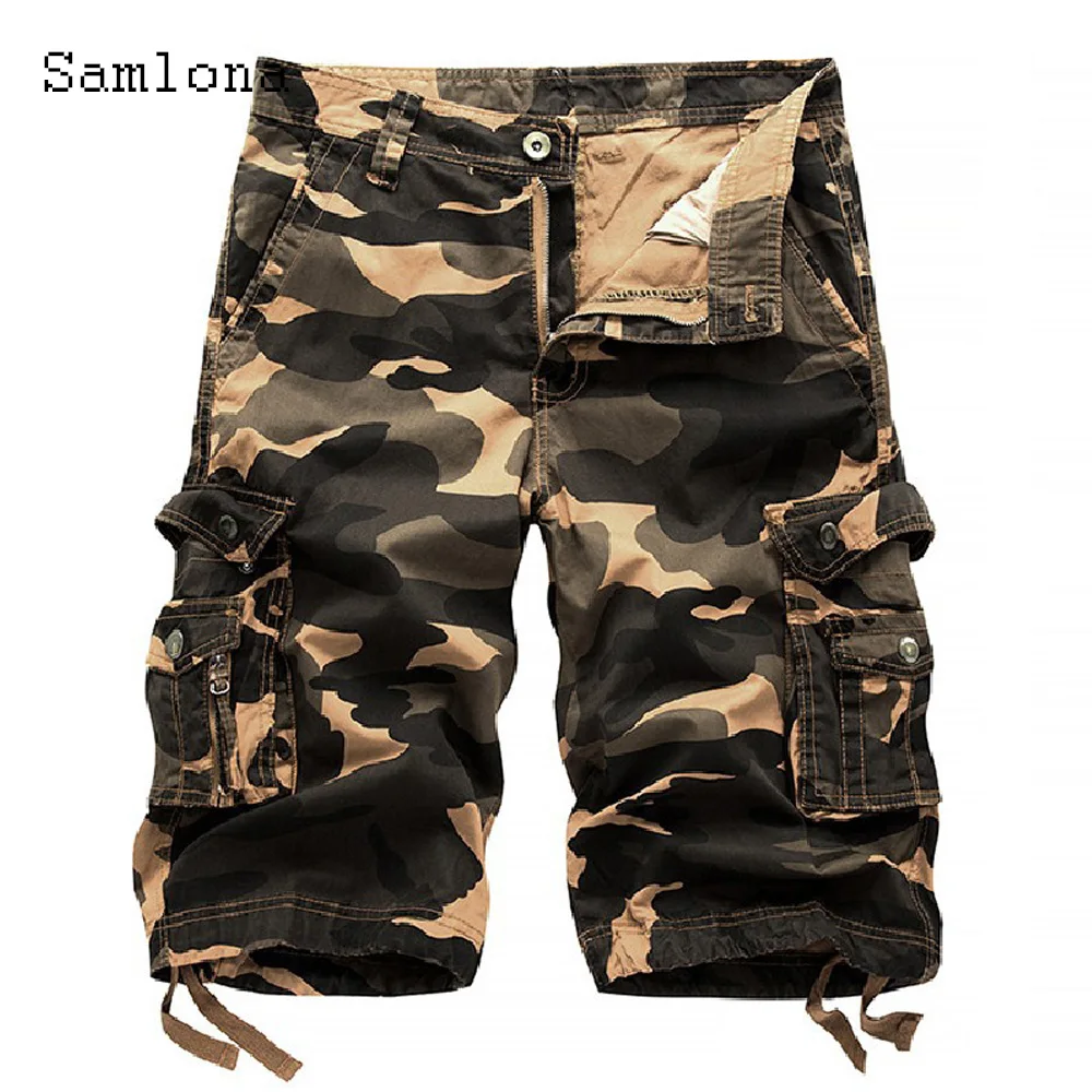 Samlona Plus Size Mens Cargo Shorts 2024 New Summer Half Pant Vintage Multi-pocket Shorts Men Outdoor Fashion Camouflage Shorts