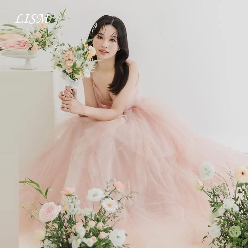 LISM สวีทฮาร์ทสีชมพูนางฟ้าชุดราตรีผ้าไหมทูลหรูหราชุดราตรีถ่ายภาพที่กำหนดเอง 저녁 드레สชุดปาร์ตี้