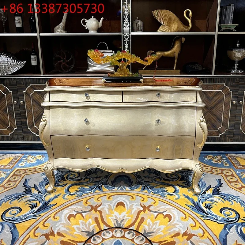 

French solid wood porch cabinet, European carved living room locker