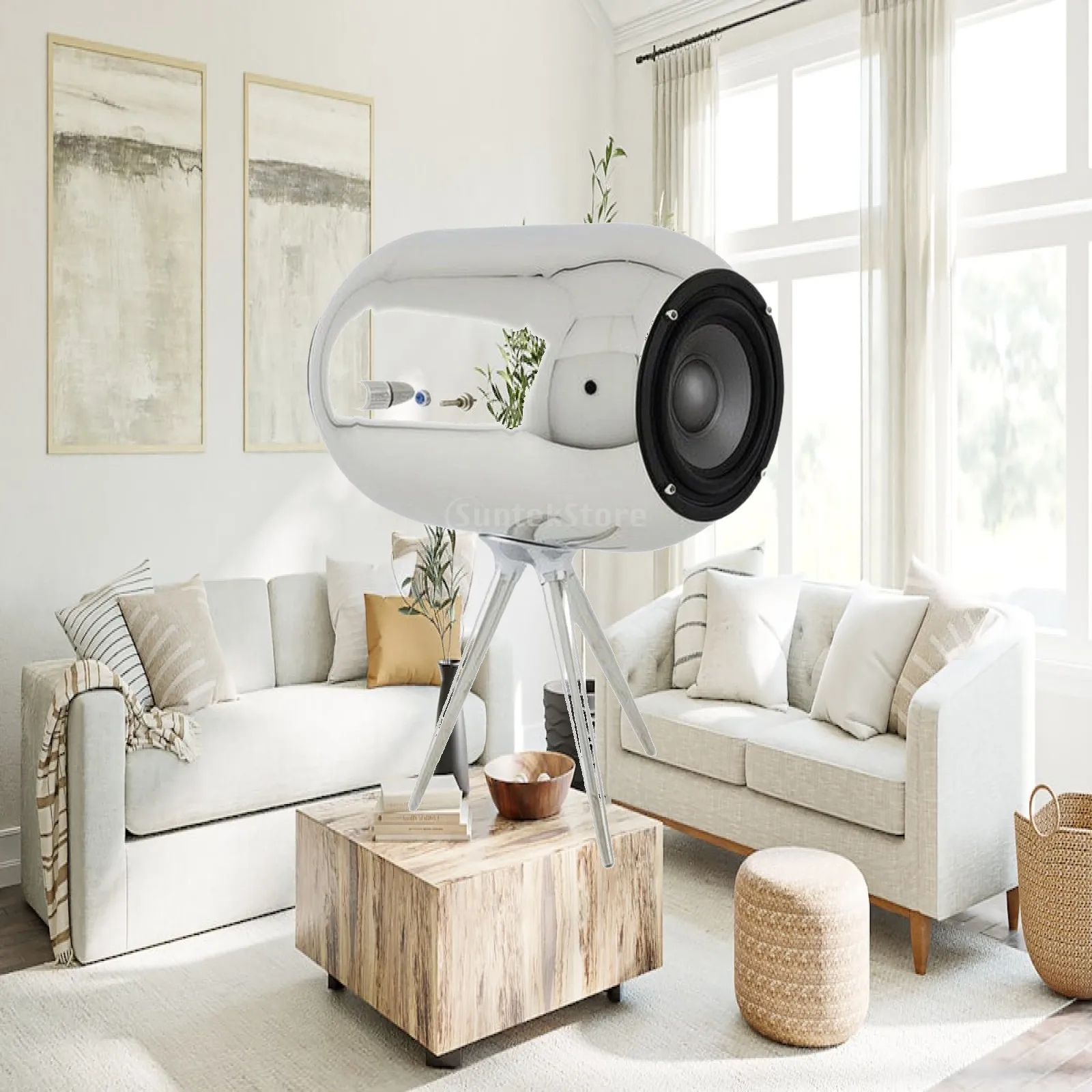 Speaker Sculpture with Tripod Base Abstract Tabletop Decor for Interior Designers, Living Room, Bookshelf