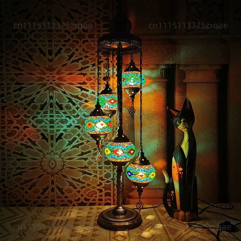 Retro Floor Lamp, Bedroom, Living Room, Bar, Ethnic Handicraft, Romantic, Color, 5 Head Floor Lamp