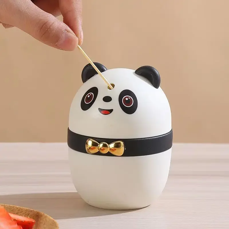 Panda toothpick holder that automatically pops out with a press-down mechanism - a high-quality, sleek toothpick box for home us
