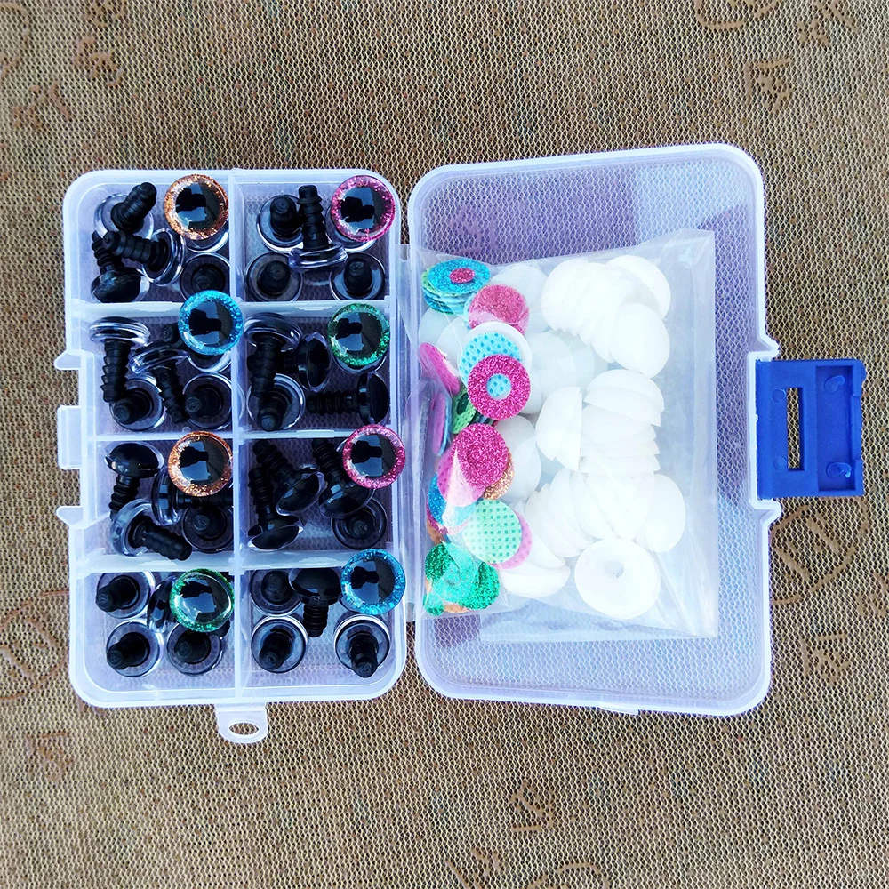 3D DIY 반짝이 플러시 플라스틱 안전 눈 장난감 48 개, 12mm, Amigurumi 인형, 눈 만들기, 인형 믹스 동물 상자
