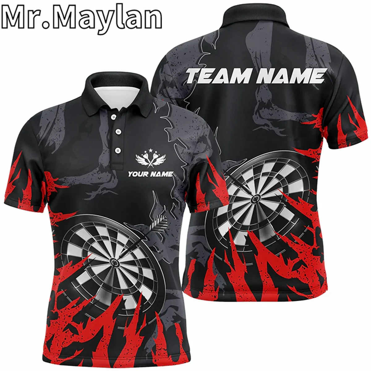 3D Green Fire Flame Dartboard Men Darts Polo Shirts Custom Darts Shirts For Team Dart Jersey Gifts For Darts Players Unisex Tops