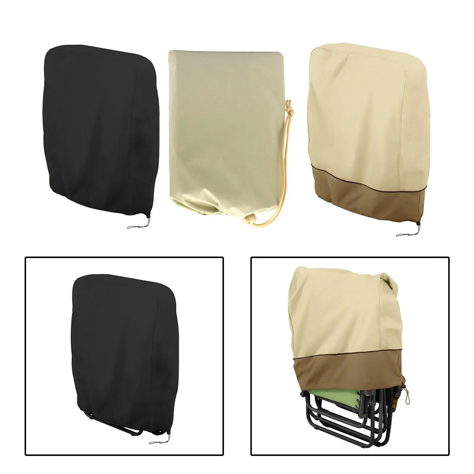 Folding Lounge Chair Cover Windproof Drawstring Sunproof Shelter Stacking Patio Chair Cover for Garden Garage Outdoor Lawn Yard