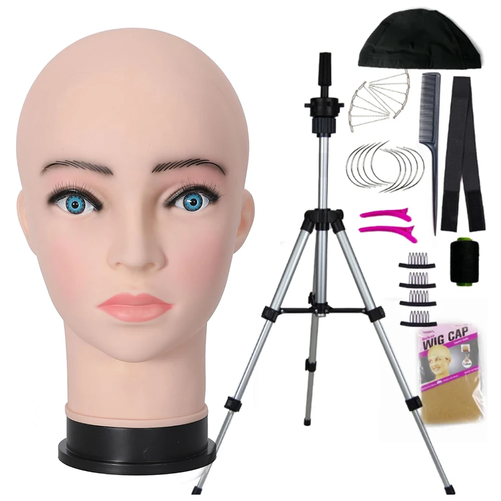 Mannequin Head With T-pin Wig Cap Tripod For Women Making Wig Hat Glasses Mask Display Cosmetology Manikin Head Makeup Practice