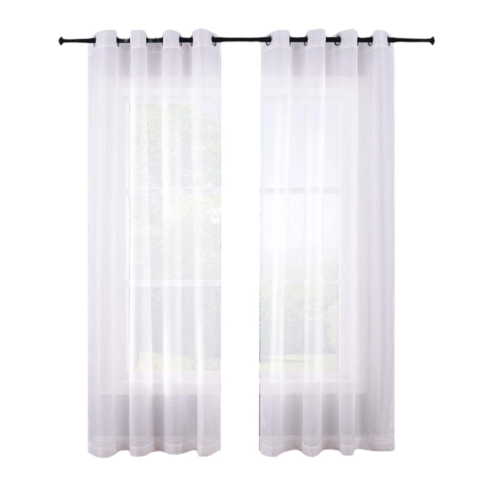 AEF6-Sheer Curtains White Grommet Set Of 2 Panels Window Sheer Semi Drapes Polyester Look Voile Curtains For Bed Room