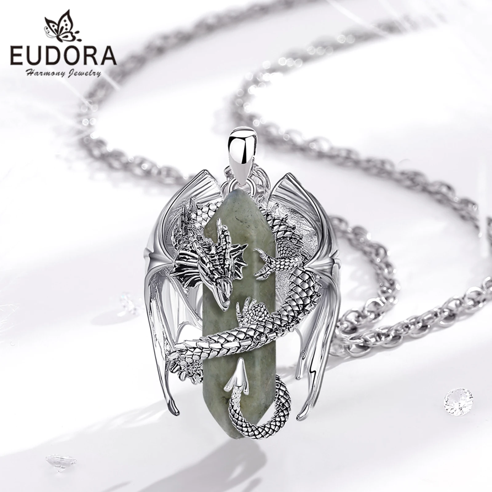 

Eudora Dragon Wrapped Hexagonal Labradorit Necklace Natural Crystal Healing Stone Amulet Pendant Spiritual Jewelry Gift for Men