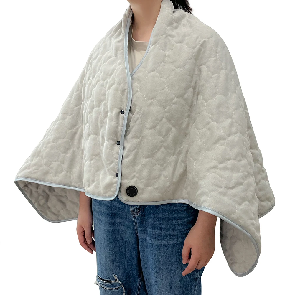 USB Heated Shawl Wearable Heated Poncho Throw 3 Heating Level Portable Poncho Wrap Soft Heated Throw Blanket for Winter