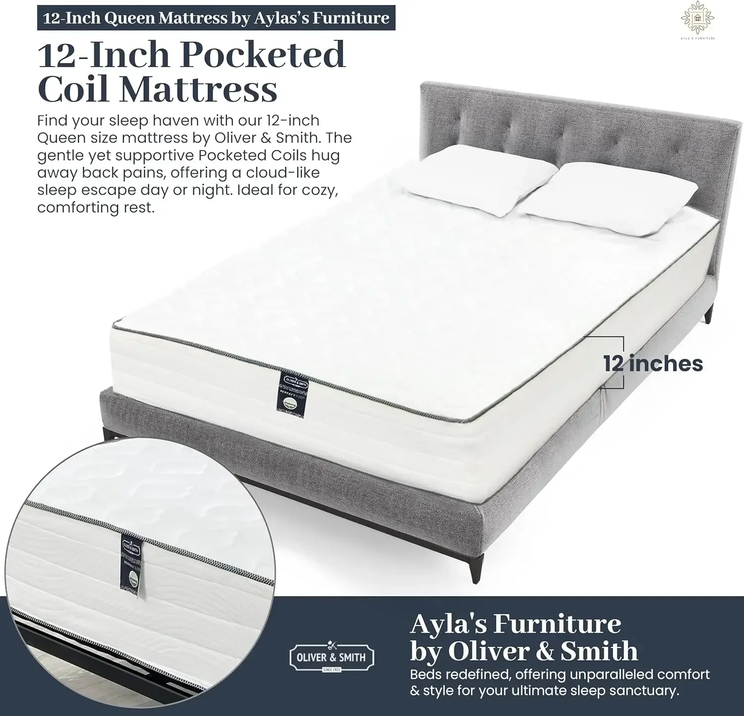 12 Inch Cool Memory Foam & Spring Hybrid Mattress with Breathable Cover - Tight Top - Rolled in a Box by Oliver & Smith