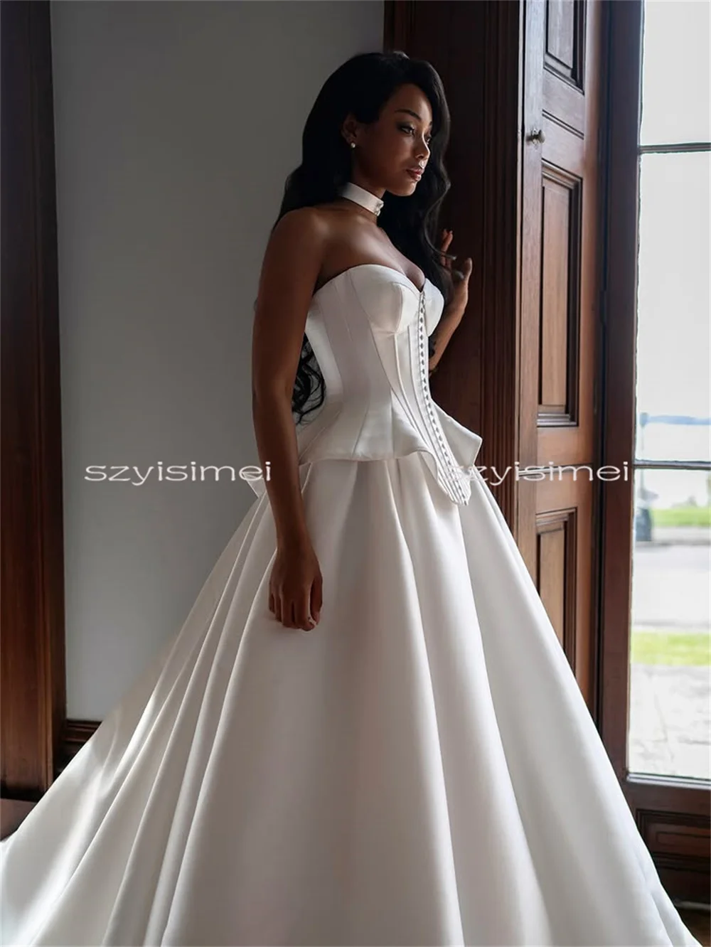 Charming Sweetheart Satin Wedding Dresses A line Sweep Train Bridal Dress Custom Made 2026 Rode De Morrie