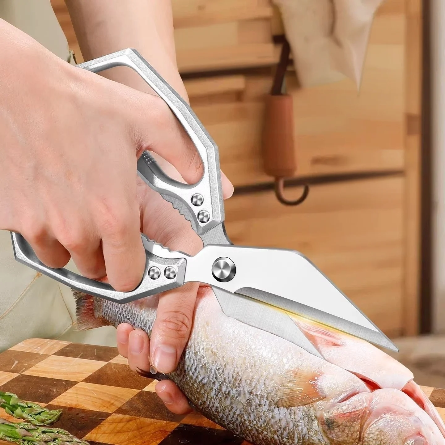 New Stainless Steel Kitchen Scissors Powerful Fish Killing Home Use Handy Food Cutting Scissors Effort-Saving Kitchen Tools