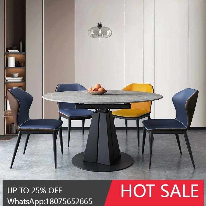 

SGF Nordic Rock Slab Convertible Round Extendable Rotating Dining Table and Chairs Modern Minimalist