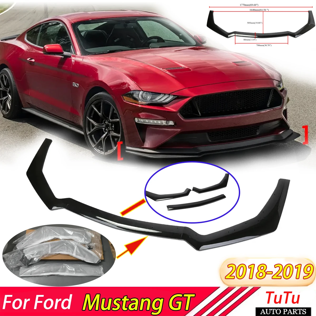 Front Bumper Lip For Ford Mustang GT 2018 2019 2020 Lower Spoiler Splitter Diffuser Encirclement Cover Deflector Body Kit Tuning