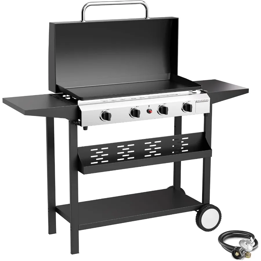 

4 Burner Propane Griddle 30 Inch Stainless Steel Portable Detachable Gas Griddle with Lid 60 000 BTU Flat Top Grill in Black wi