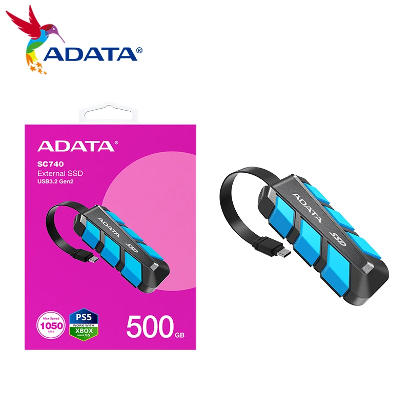 ADATA portabel Slid State Drive 500GB 1000GB USB3.2 Gen2 TYPE-C SC740 eksternal SSD hingga 1050MB/dtk baca Hard Drive untuk ponsel PC
