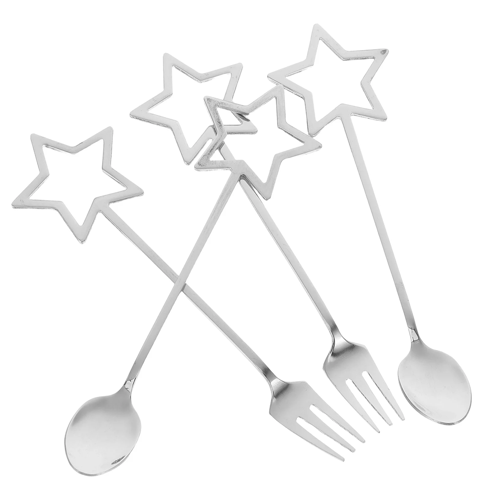 

1 комплект, набор ложек и вилок из нержавеющей стали, пятиконечная звезда, дизайн, мешалка для кофе, инструмент для поедания фруктов, компактная дорожная посуда