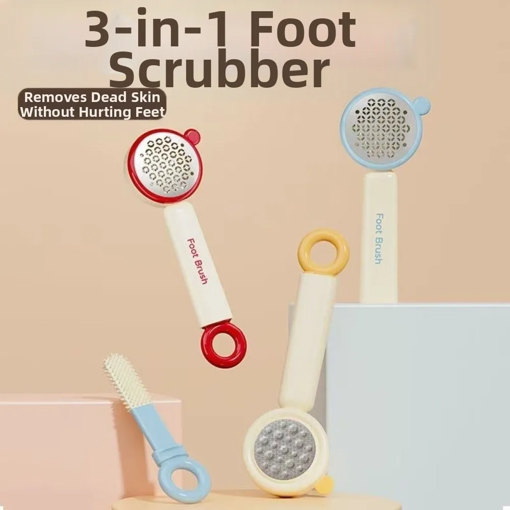 3 in 1 Foot Brush Scrubber Ergonomic With Handle Pedicure Scraper Foot File Exfoliating Handheld Foot Grater Dead Skin Removal