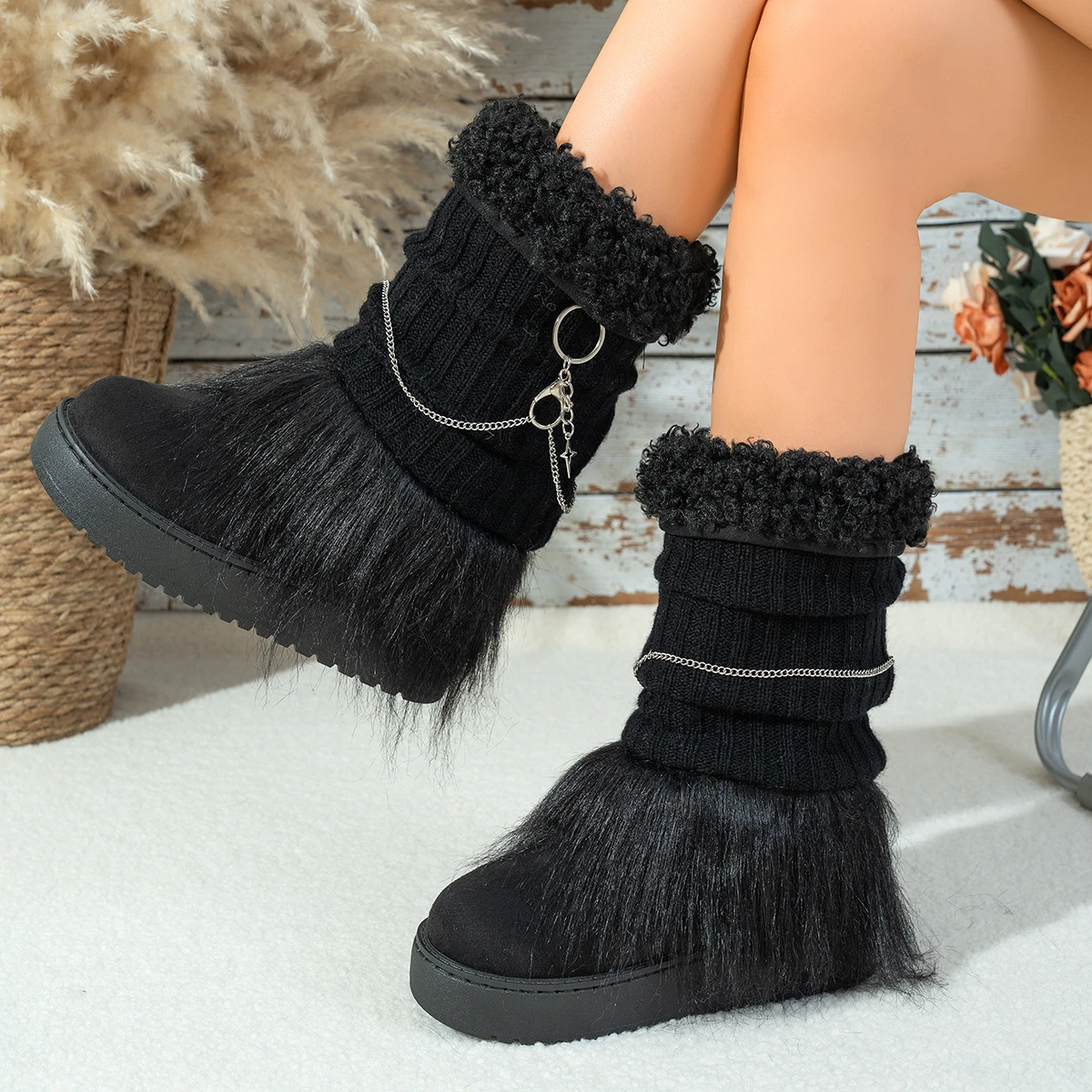 Snow boots, women's short boots, 2026 winter flat bottomed, internally raised, midsole boots, thick soled, and plush boots